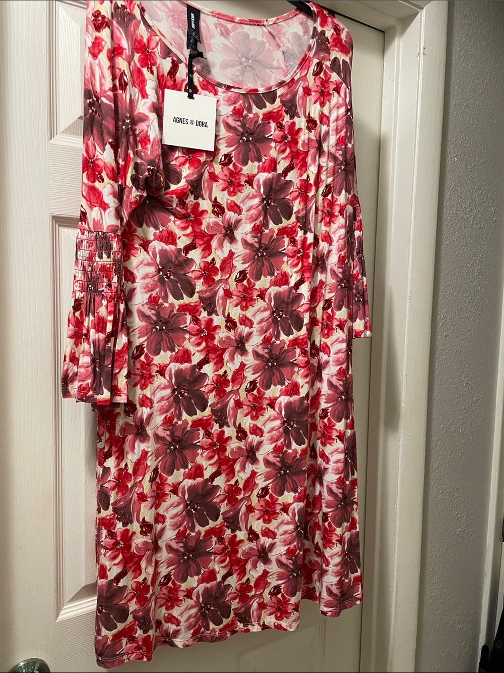 Agnes & Dora Floral Midi Dress in Pink and White
